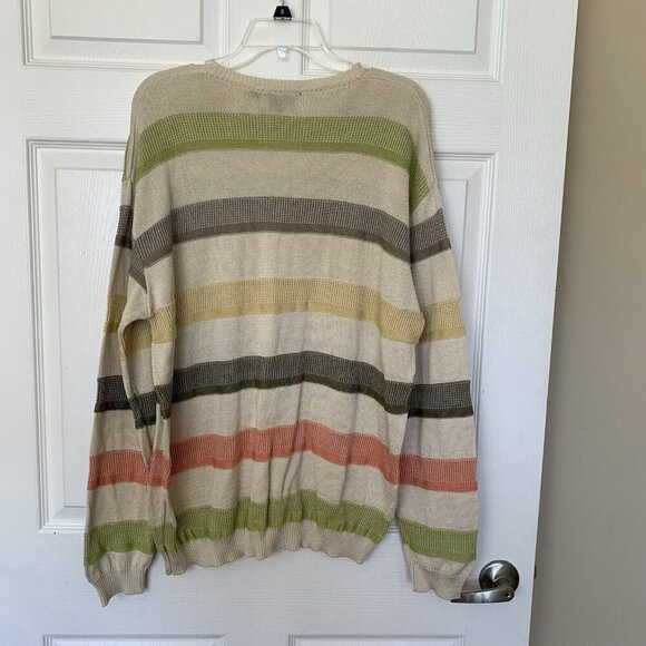 Bugatchi Uomo Mens Medium 100% Pima Cotton Crew Neck Sweater Multicolor Stripe - Picture 6 of 7
